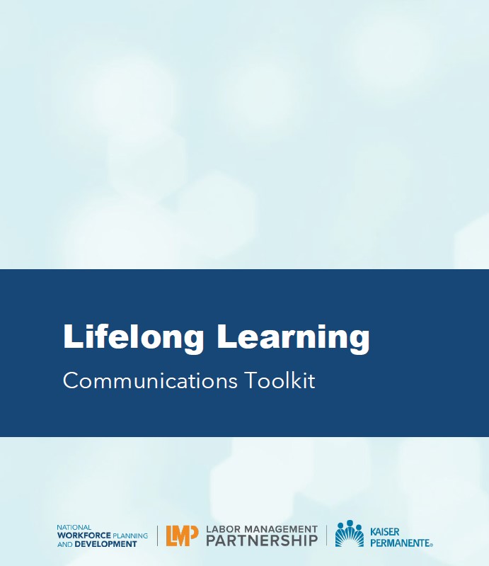 Light blue pattern with dark blue bar with type saying Lifelong Learning Communications Toolkit