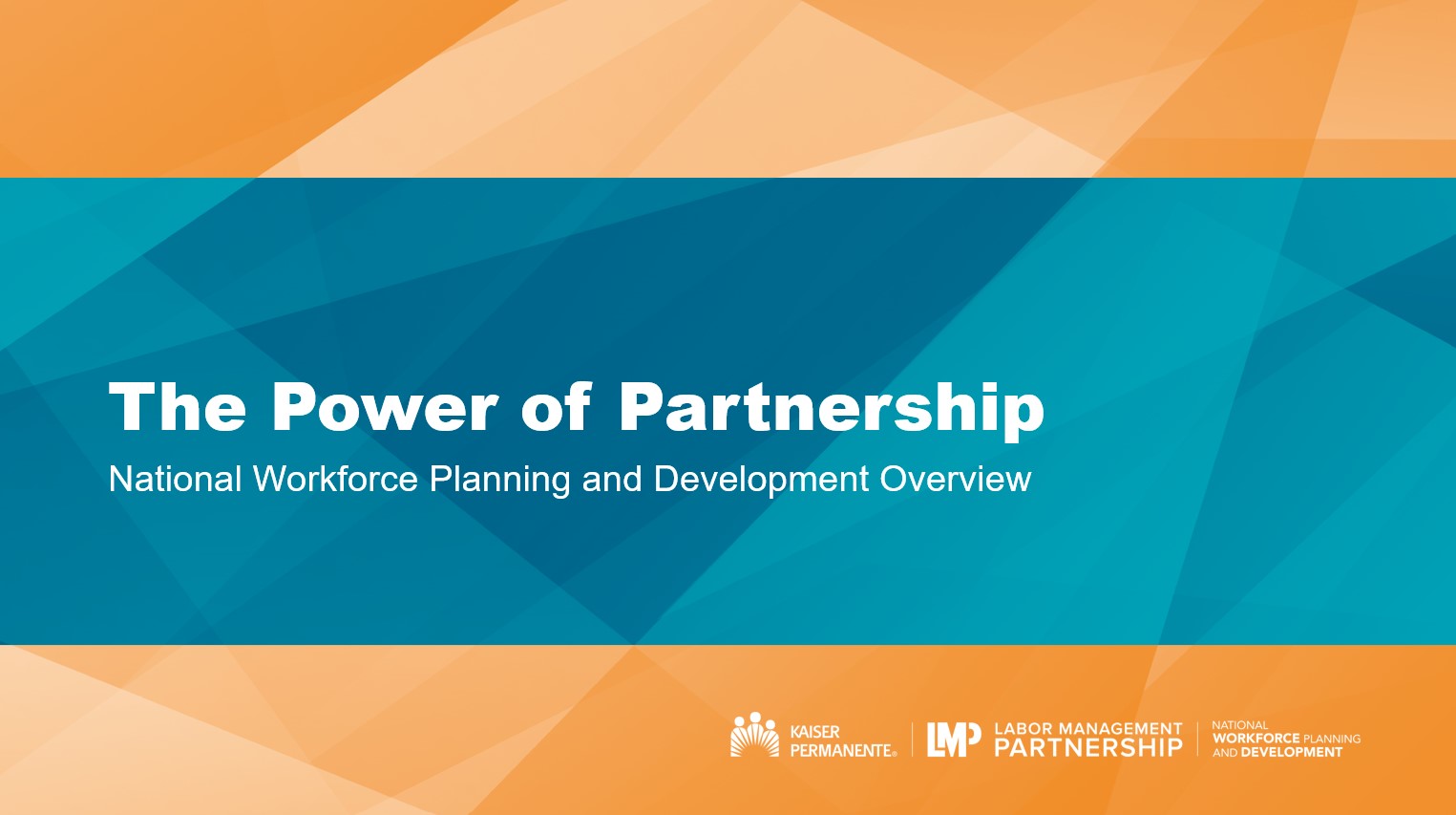 Power of Partnership cover slide in orange and blue-green